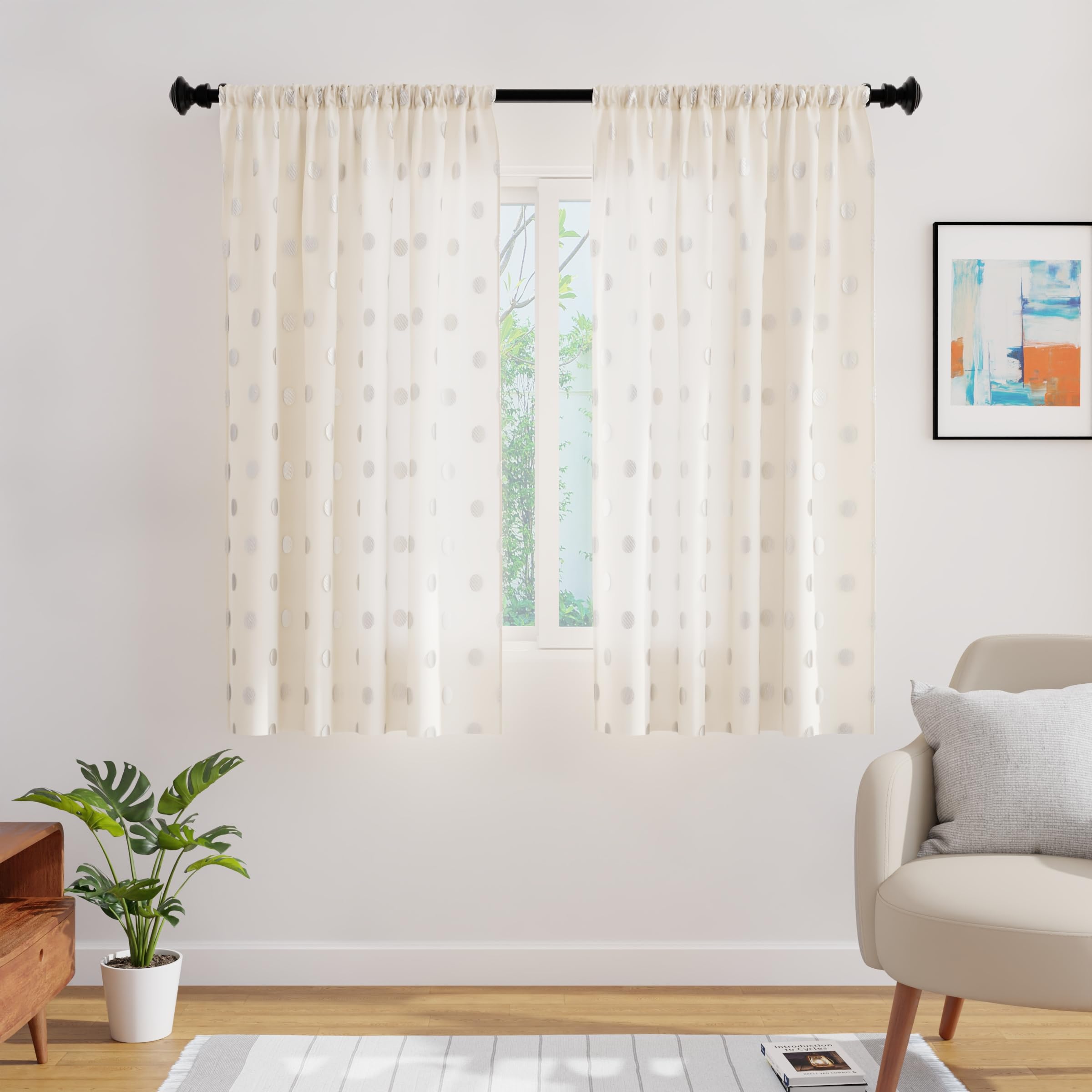 Encasa XO Window Curtain 5 ft Set of 2, Polyester Printed with Rod Pocket, Tie Back, Light-Filtering, Semi Sheer/Transparent Curtains- Kitchen, Bedroom, Living Room (140x152 cm), Dollar Cream-picture-11