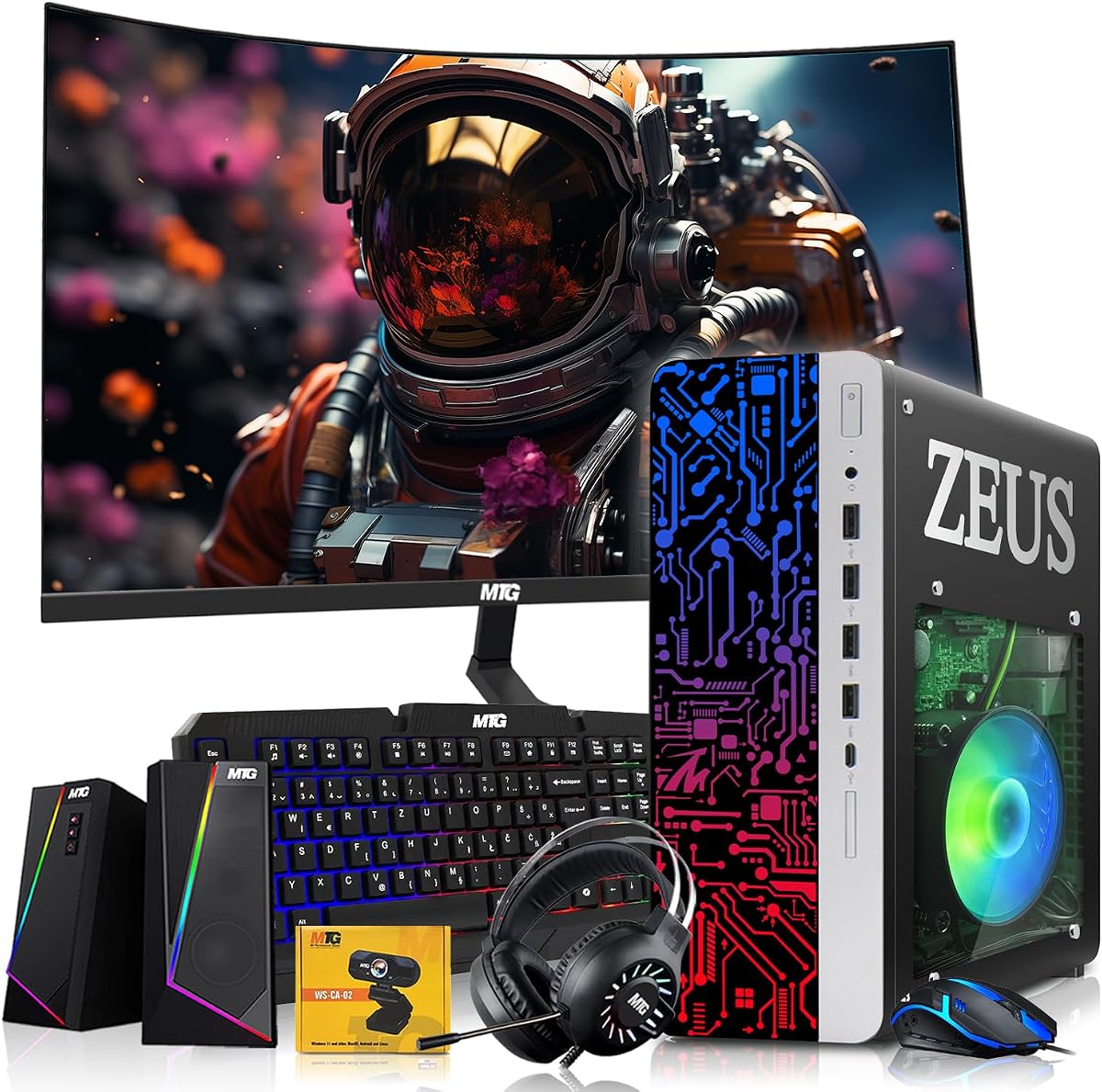 TechMagnet Zeus Pro 8 Gaming PC, i5, 8GB RAM, 256GB SSD + 1TB HDD, Win 11 | Desktop Computer, GT 1030 Graphics, 24 Inch Monitor, RGB Keyboard, Speaker, Headphone, Webcam, WiFi BT (Renewed)
