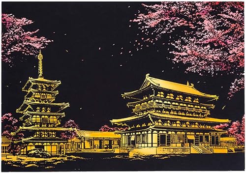 Miniatura 3 de EXCEART 3pcs Scratch Art Adultos Scratch Paint Castle & Japanese Cherry Blossom & Tailandia City Art and Craft Supplies