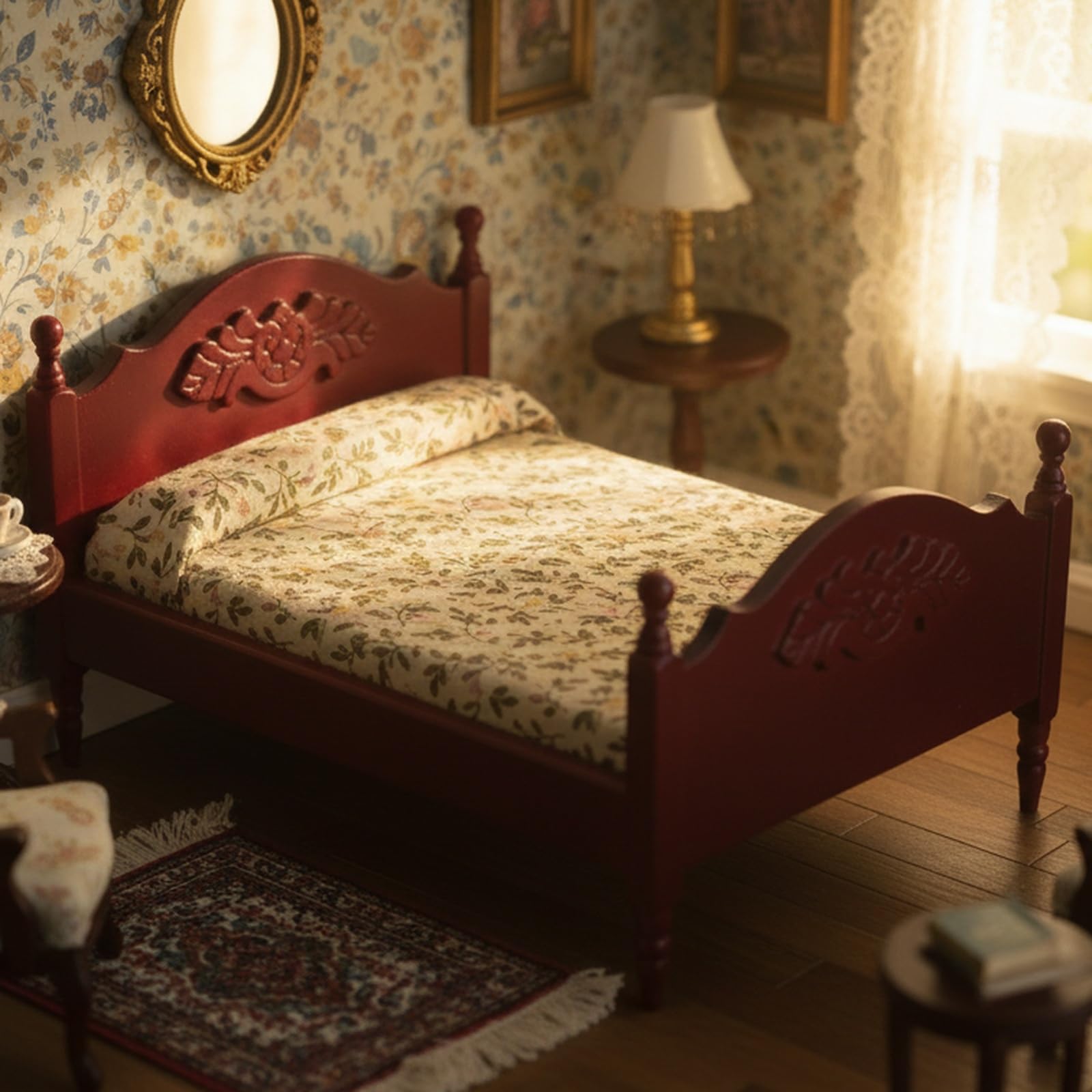 Mobili in miniatura per casa delle bambole in legno, letto con materasso e cuscino, scala 1 e 12, accessori decorativi per casa delle bambole (rosso)