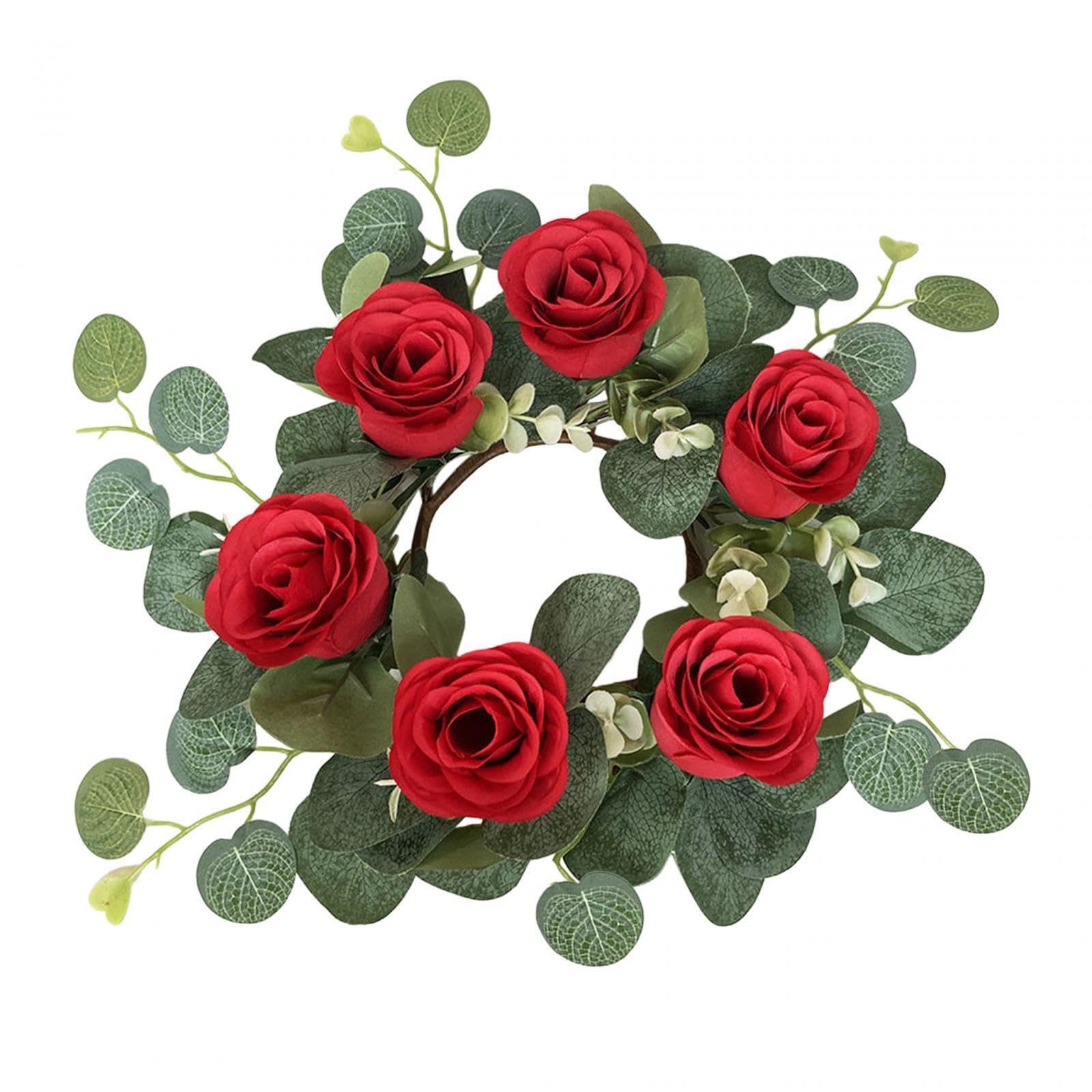 TWISAXC Candle Rings Holder Gorgeous Centerpieces Candle Wreath Stunning Floral Eucalyptus Leaves Decor For Celebrations Floral Rings Holder Pillars Centerpieces