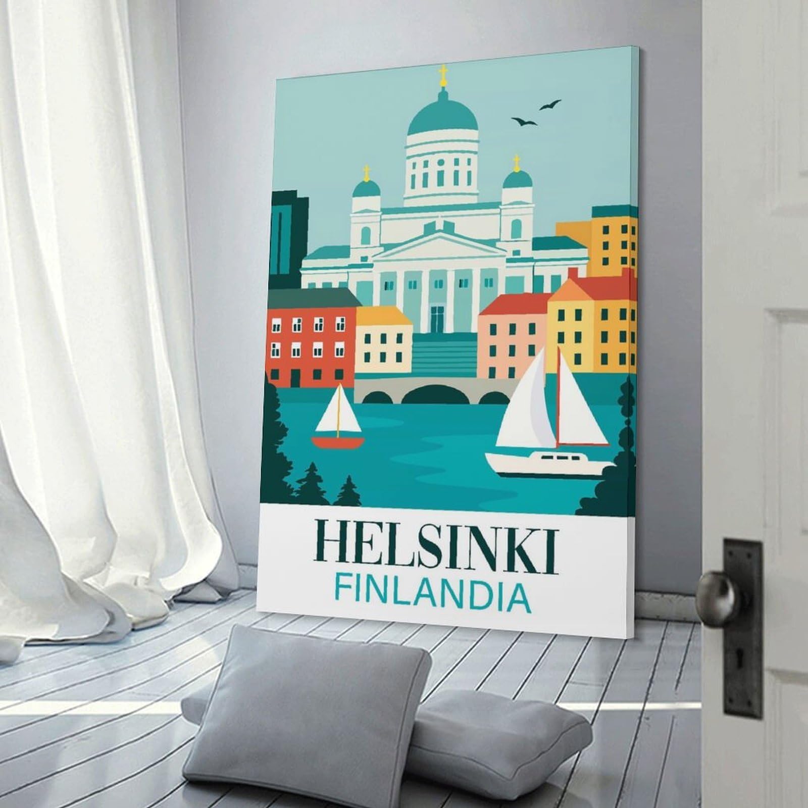 Junmoney Helsinki, Finland Travel Canvas Art Print, 24x36inch(60x90cm), for Office Decor, Home Working Or Creative Rooms, Wall Art That Adds Style to Work Areas