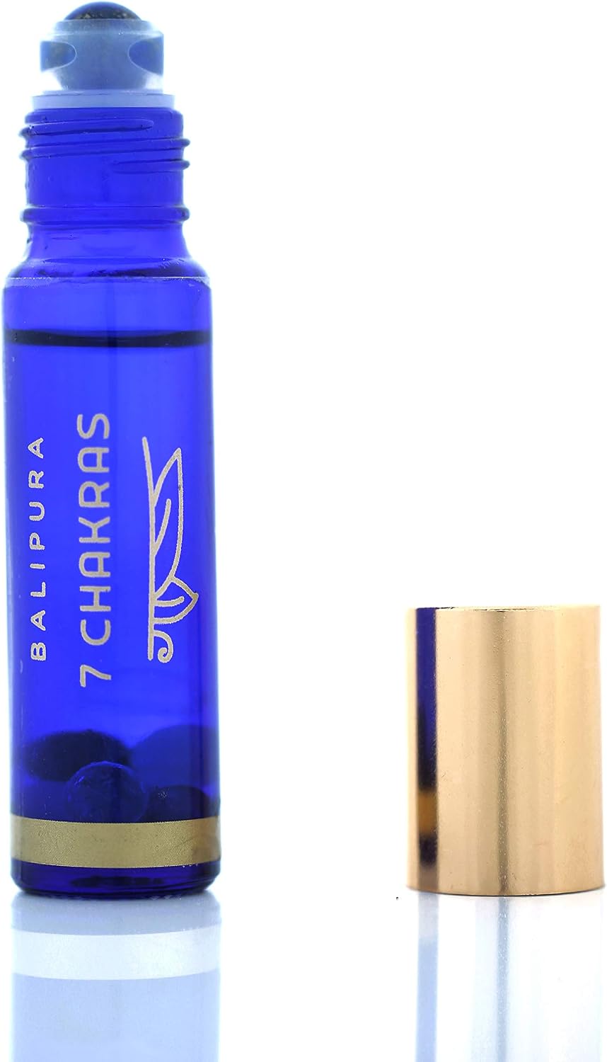 BALIPURA, 7 Chakra Crystal Aura Roll On, Natural Crystal Roller Ball with Round Crystals