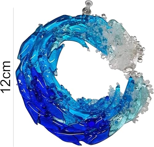 Miniatura 7 de Decoración colgante que atrapa el océano! Hecho a mano con vidrio ondulado azul fundido y un prisma de cristal, este impresionante adorno atrapa la