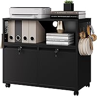 Letaya Mobile 2-Drawer File Cabinet with Lock - Metal Lateral Printer Stand, A4/Letter/Legal Files, Home Office Storage (Black)