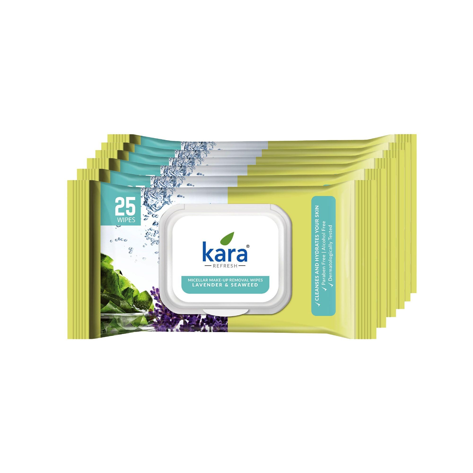 Kara Lavender & Seaweed Facial Micellar Make-Up Removal Wipes with Lid - 25 Pulls (Pack of 6) | Hydrates & Cleanses Skin | Alcohol-Free, Paraben-Free | Enriched with Vitamin E | Dermatologist Tested-image-30