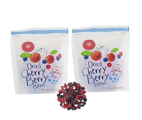 Cherry Bay Orchards - Mezcla de frutas mixtas secas cerezas arándanos arándanos - Dos bolsas de 6 onzas - 100 doméstica natural certificado Kosher