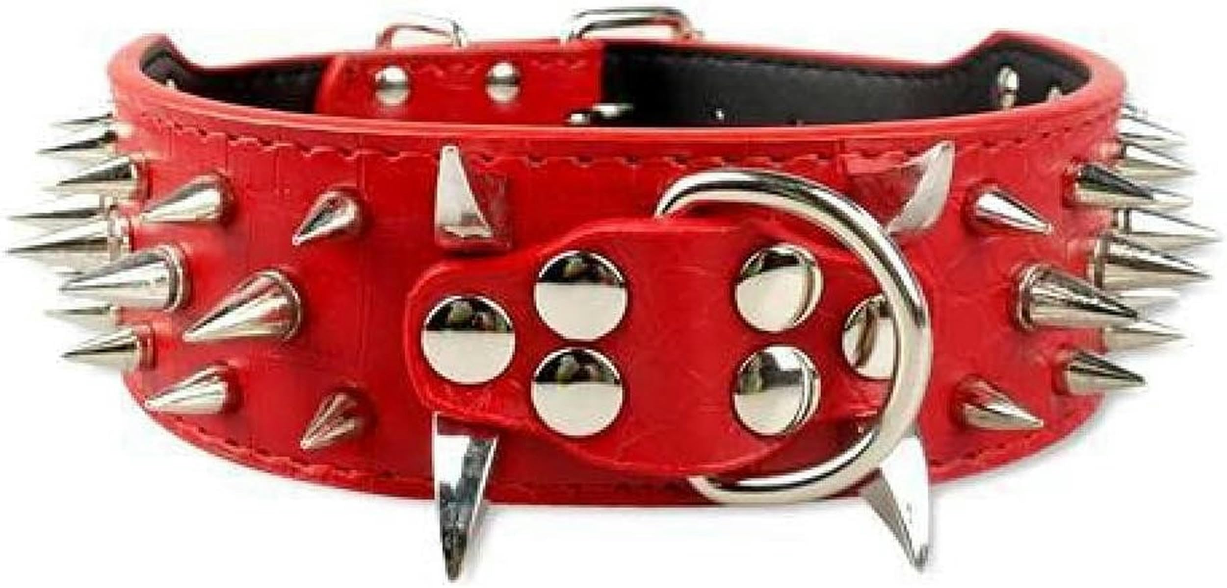 Cooles Hundehalsband mit Spikes und Nieten, Lederhalsband für mittelgroße und große Hunde, rot, S
