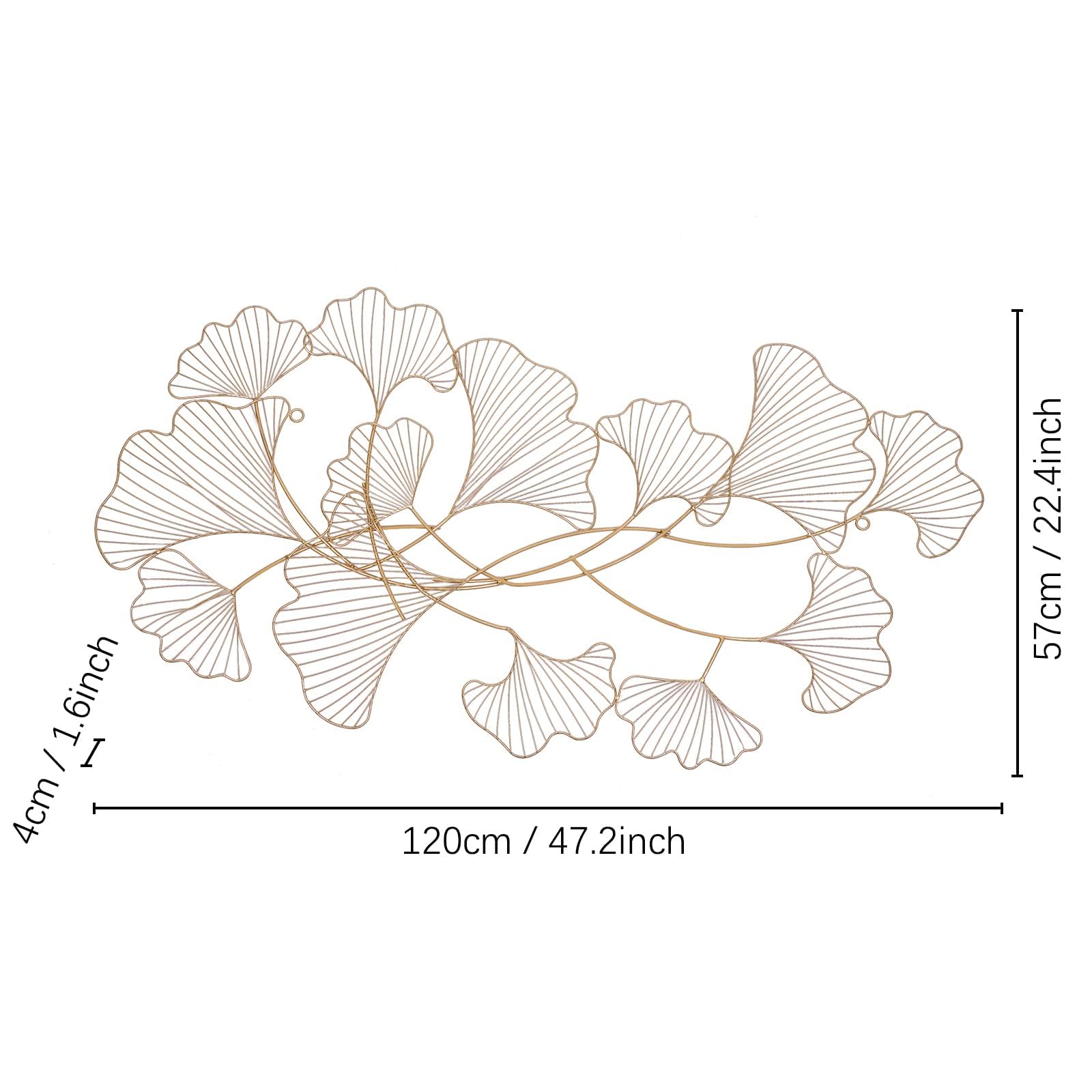 Ginkgo - Escultura de metal para pared, decoración creativa de pared, diseño de chapa para salón, 120 x 57 cm