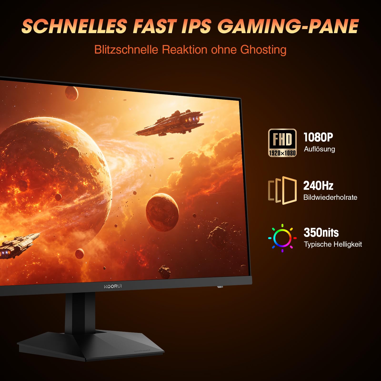 KOORUI Monitor Gamer De 27 Polegadas, 240 Hz, 1 Ms, Fhd 1920 X