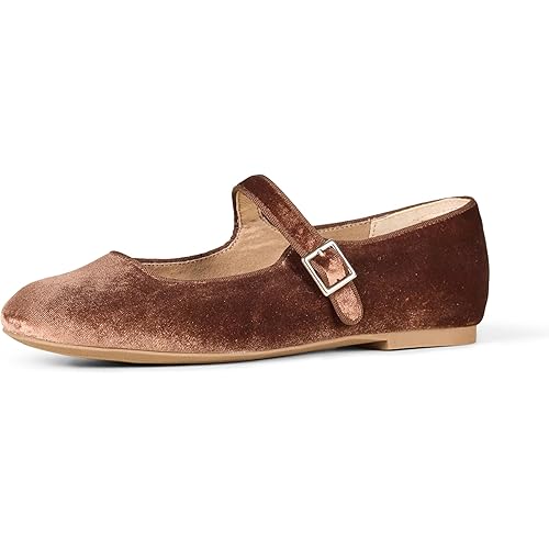Amazon Essentials Women's Velvet Mary Jane Ballet Flat with Buckle Strap
