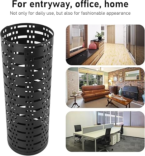 Miniatura 5 de Soporte de paraguas de metal negro, resistente al óxido, impermeable, diseño hueco que ahorra espacio, elegante soporte para paraguas para entrada