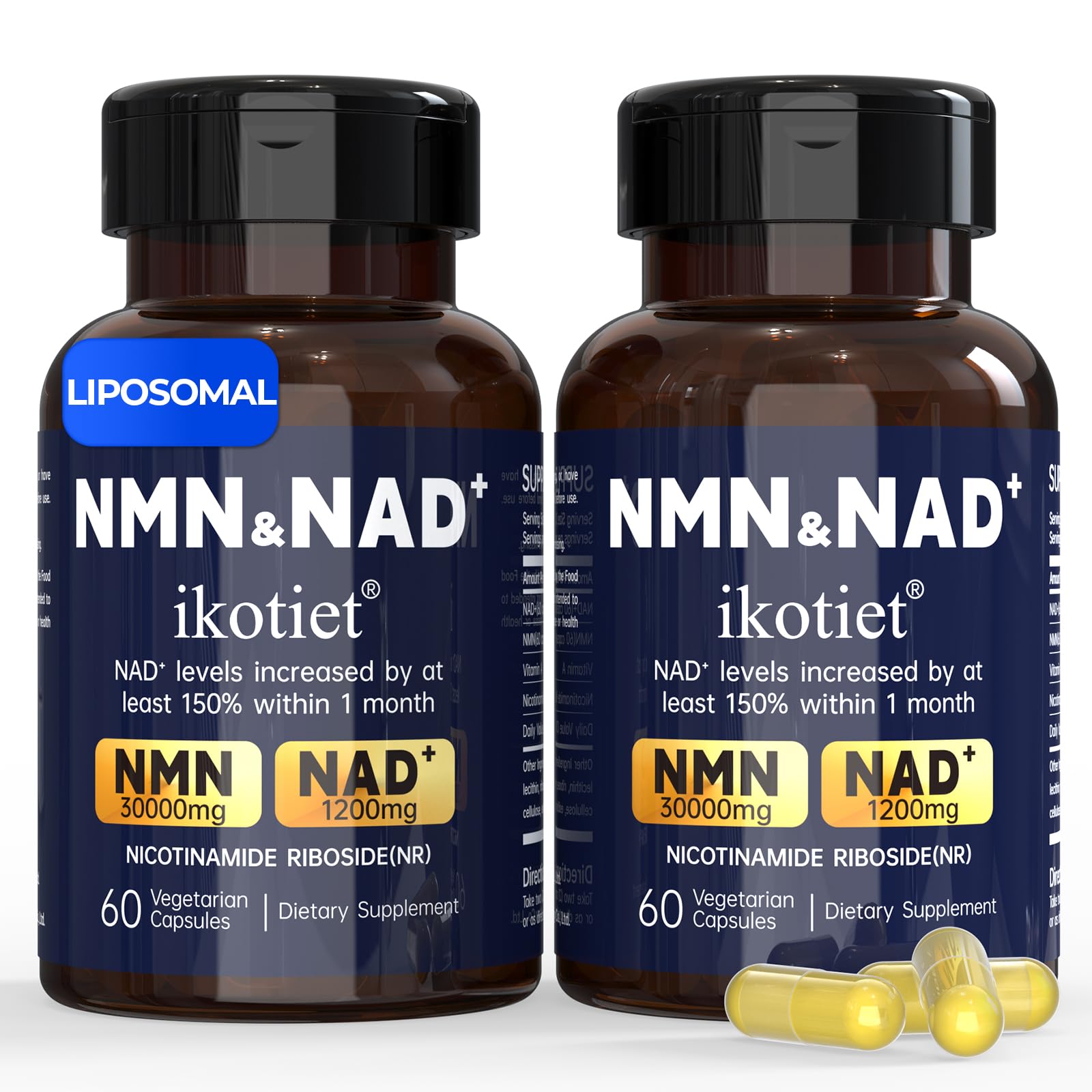NMN Supplement with NAD+ and Nicotinamide Riboside, NMN & NAD+ Dual Benefits, NMNH Alternative, Supports Cellular Energy & Anti-Aging, 30 Day Supply 60 Capsules, Third-Party Tested, 2 Pack 60 Count (Pack of 2)
