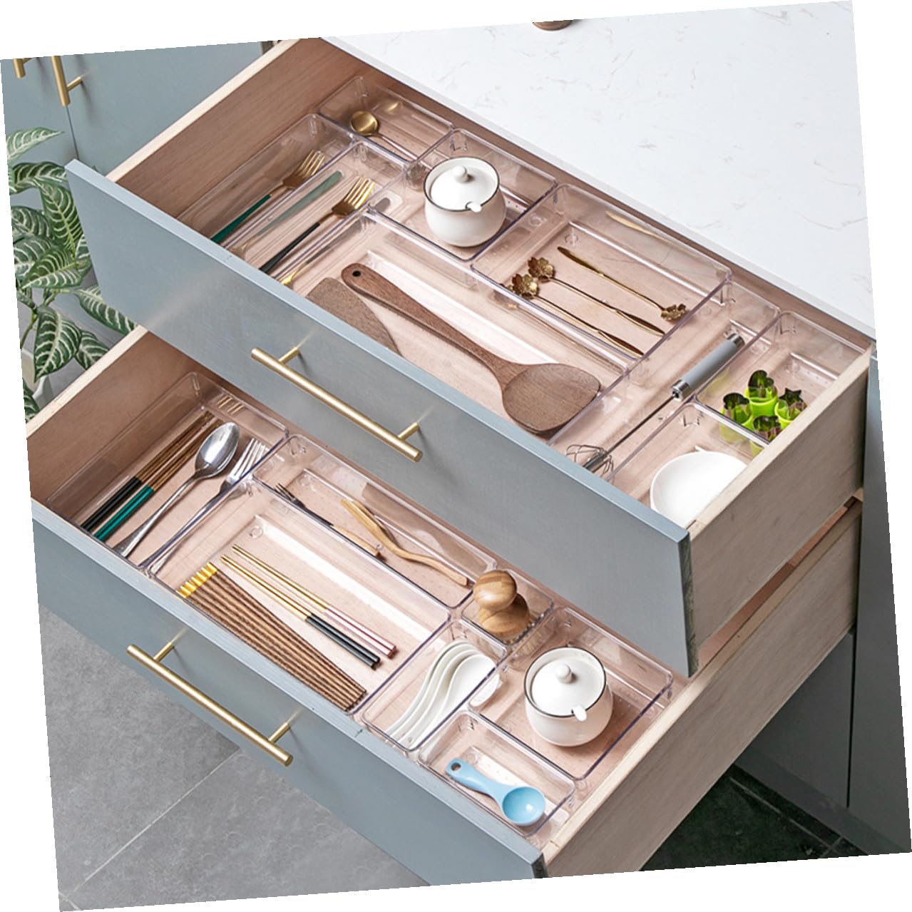 Sewroro Cajas de Almacenamiento Transparentes Bandejas Organizadoras para Maquillaje Joyas y Utensilios de Cocina para Baño y Escritorio