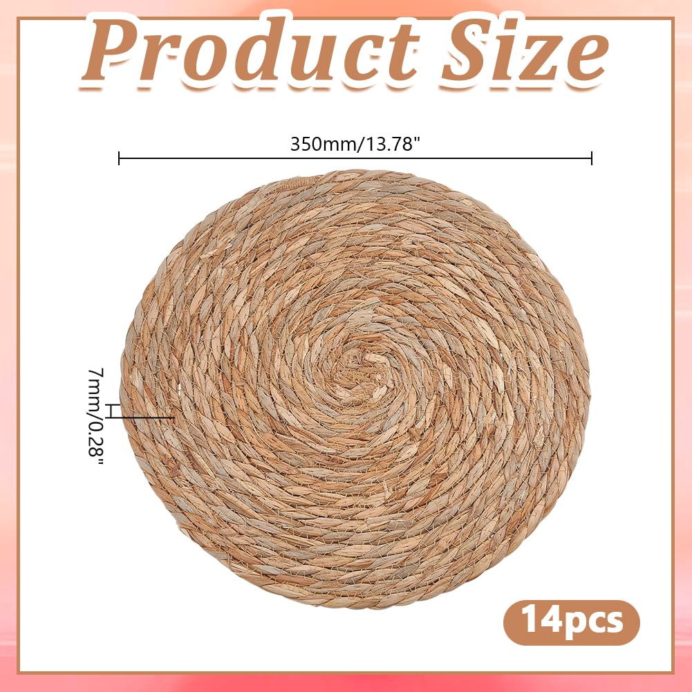 Gewebte Platzsets, rund, 34 cm, Rattan-Platzset, Bauernhaus, Boho, natürliche Wasserhyazinthe, Platzsets für Zuhause, Speiseteller, Urlaubsbedarf, 14 Stück