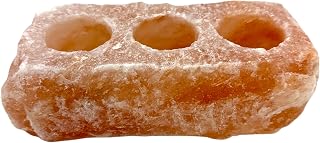 Natural Himalayan Salt 3-Tealight Candle Holder, Hand Carved Pink Crystal, 8 x 3 x 2.5 Inches, Spa Votive Decor
