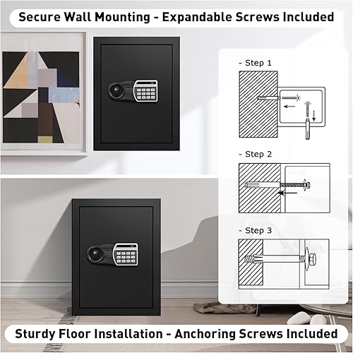 Miniatura 9 de Caja de seguridad ignífuga de 2.0 pies cúbicos, teclado digital electrónico, cerradura de llave oculta, caja de seguridad para gabinete personal