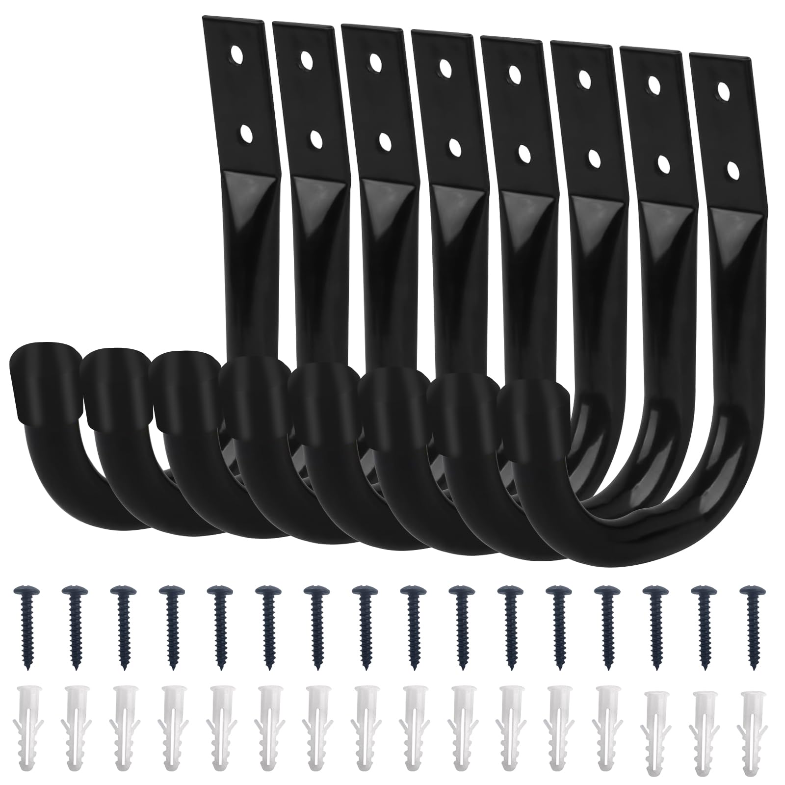 Wmymon Black Heavy Duty Hooks, Garage Hooks, Ladder Hooks, Hook For Hanging Heavy Duty 30Kg Per Hook(8-Pcs Set) L11cm*W86cm*H10cm
