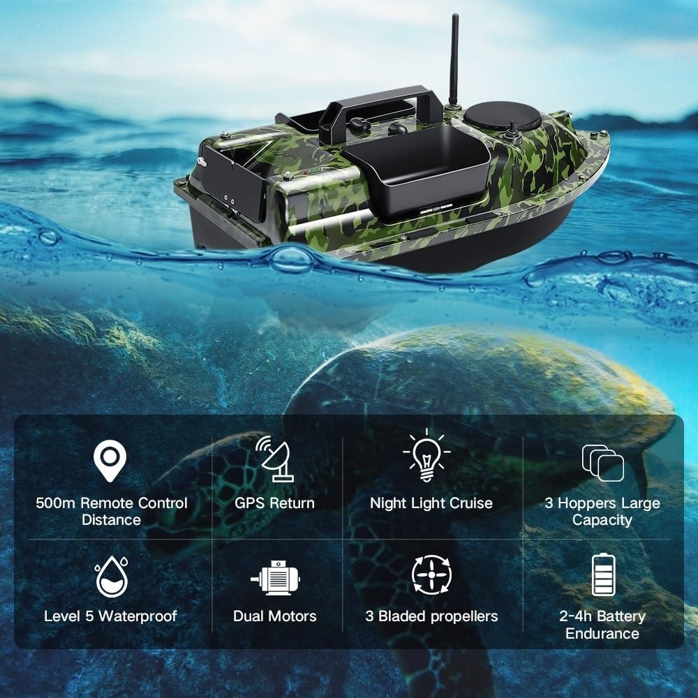 12000mah 500M GPS Barco cebador cebo de pesca , 3 bahías de catapulta. barcos cebadores para la pesca de la carpa con gps, 16 puntos de memoria, con bolso, dar antenas, hélices y otros pequeños obsequ