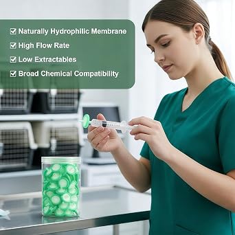 Syringe Filter Nylon Hydrofilic Membrane 25mm Diameter 0.22um Pore Size, Syringe Lab Filters, Non Sterile, Pack of 100 (25mm 0.22μm)