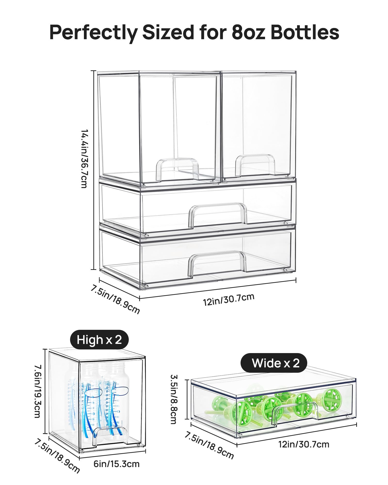 Vtopmart Set di 4 cassetti impilabili alti 7,6 cm e larghi 30,5 cm, in plastica trasparente, organizer per trucchi, cosmetici, articoli di bellezza, ideali per vanità, bagno, armadio, dispensa