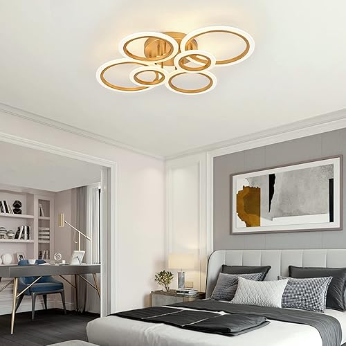 Miniatura 7 de Lámpara de techo LED moderna, lámpara de techo de montaje empotrado de 6 anillos, lámpara de techo de iluminación de 4000 K para cocina, dormitorio,