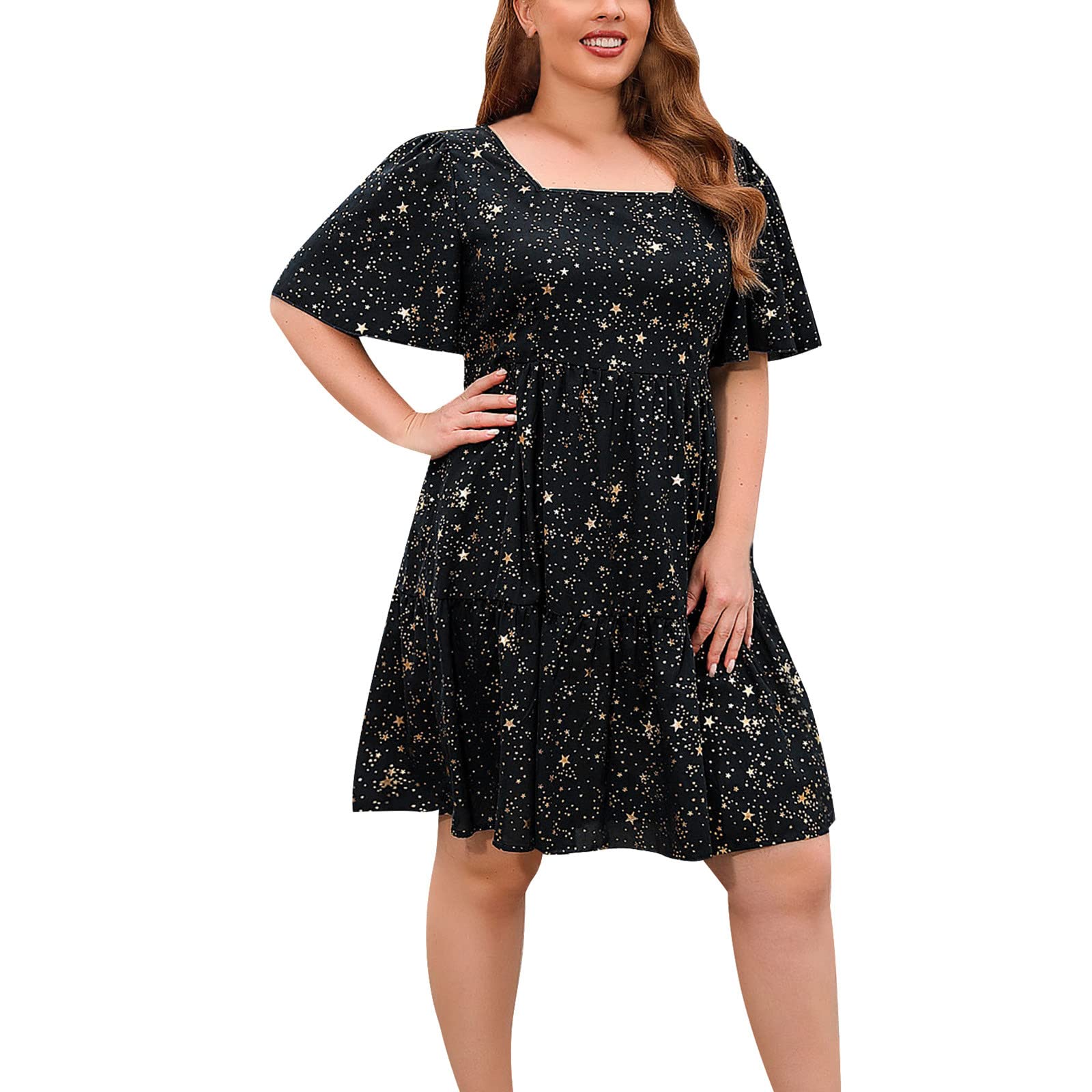 AMDOLE Vestido de talla grande 4X para mujer, casual y elegante, vestido de ajuste holgado con estampado de aluminio, vestidos sexys para mujer, talla grande para discotecas
