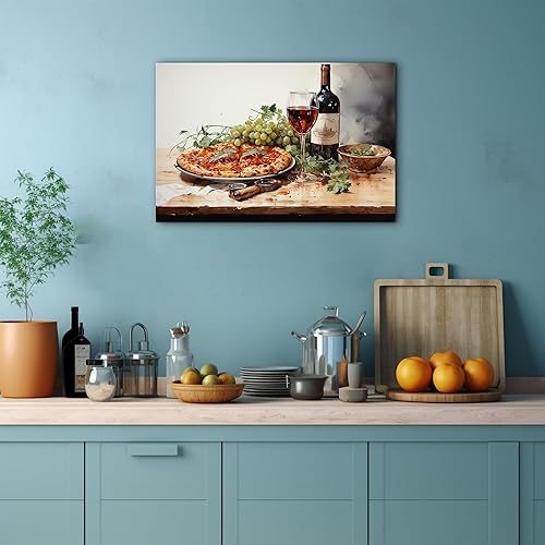 Miniatura 108 de Hzddty Lienzo decorativo para pared, diseño rústico de cocina, vino tinto y pan, cuadros de comida para decoración de pared, impresiones de pintura