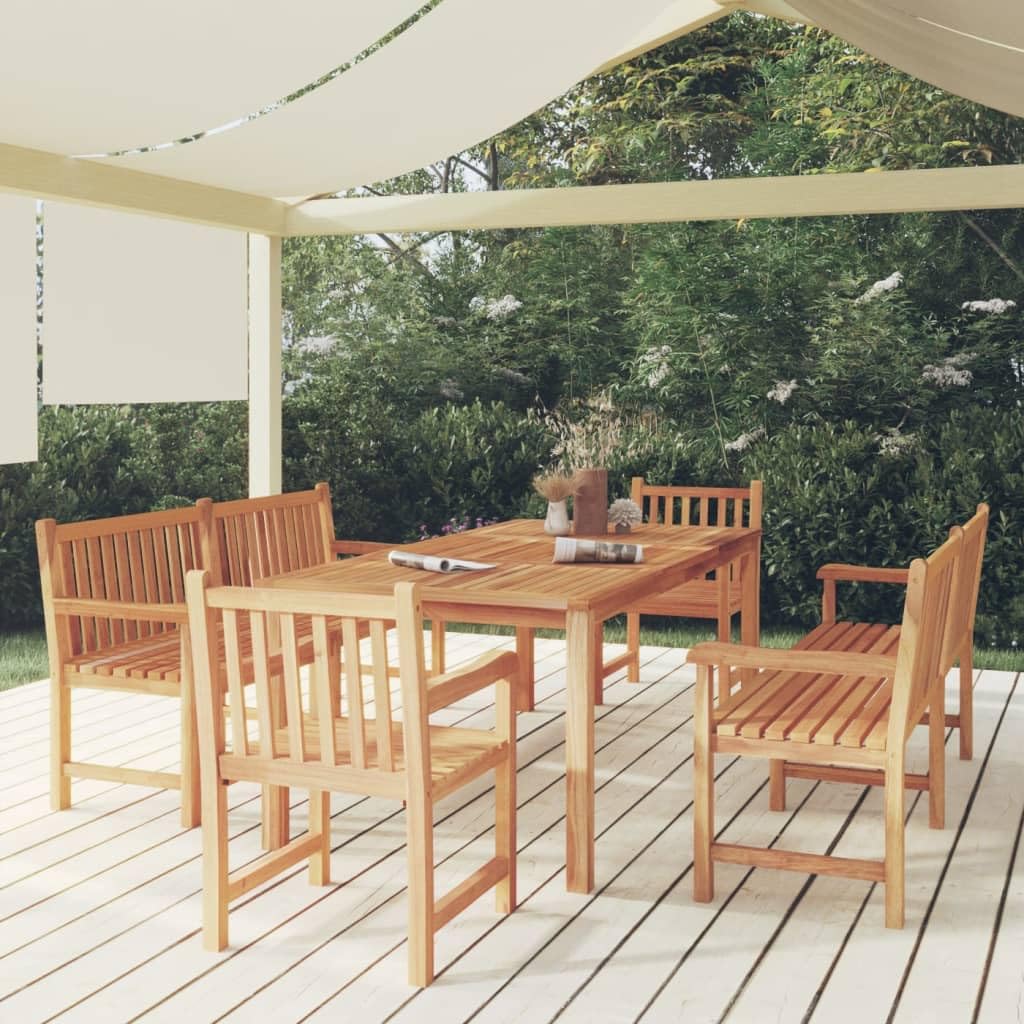Set di 5 mobili da giardino in legno massello teak con 2 panche e 2 sedie, resistenti alle intemperie, comode sedie da patio per balcone e giardino