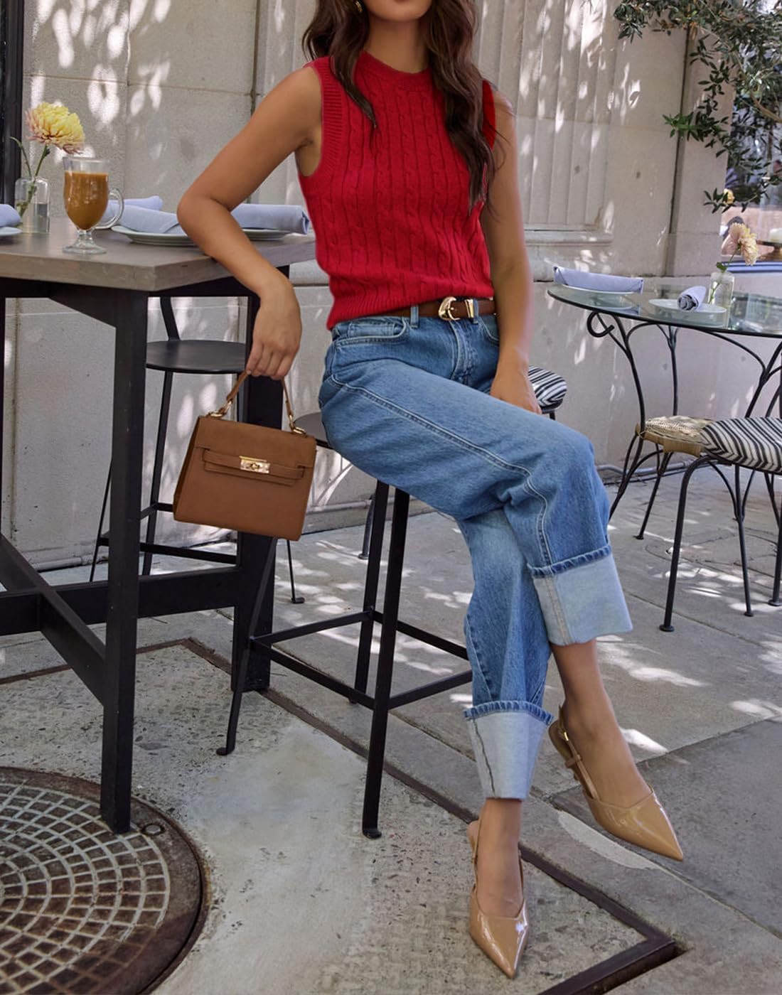 Ezbelle Women's Summer Crop Shirts Sleeveless Tops Cable Knit Tank Work Sweaters Vest Trendy Outfits - Image 3