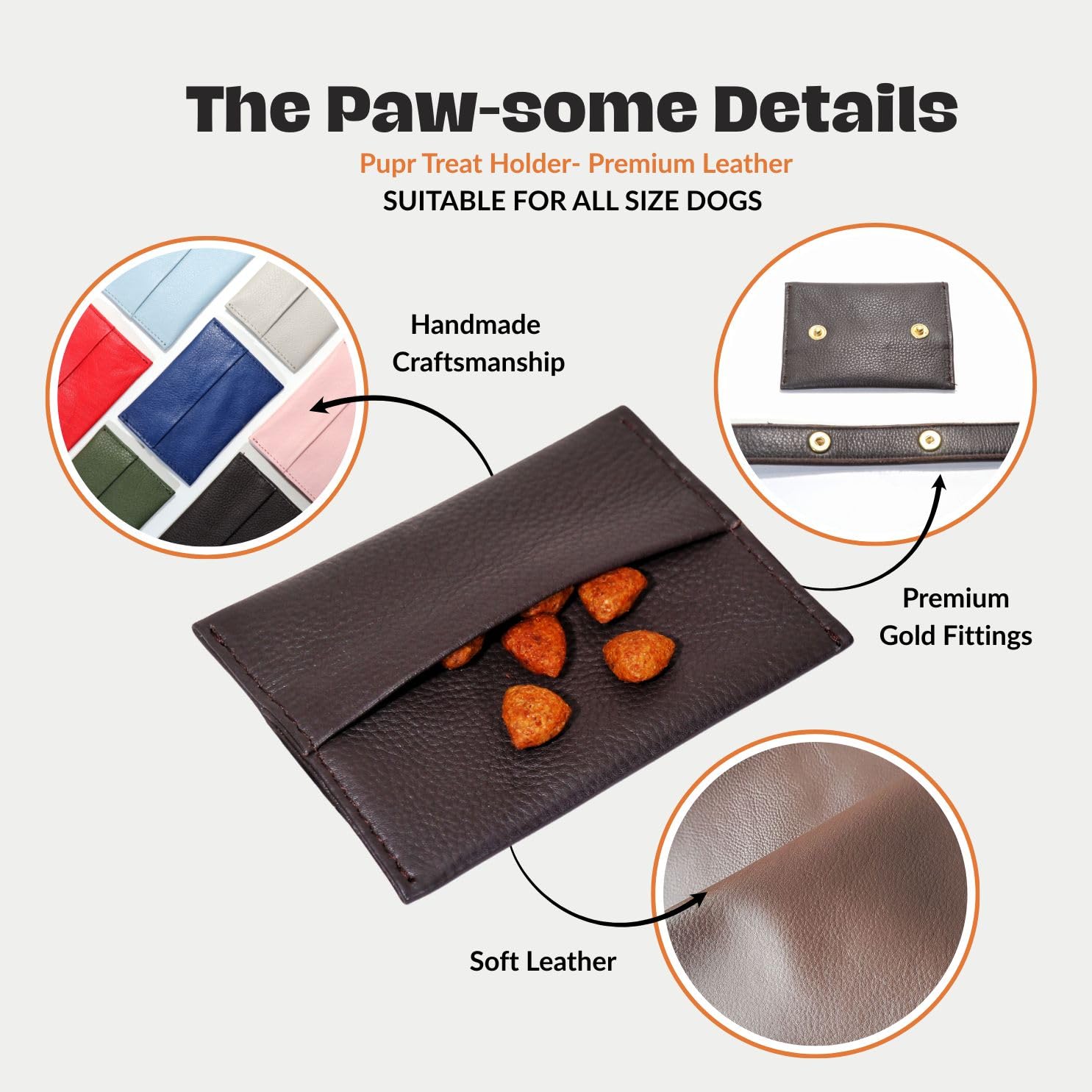 PUPR Premium Dog Treat Holder Pouch � 100% Soft Leather with Golden Fittings | Stylish, Durable & Convenient 4 x 2.5 Inch Pouch | Easy Attachment for Walks & Training (Sky Blue) 1