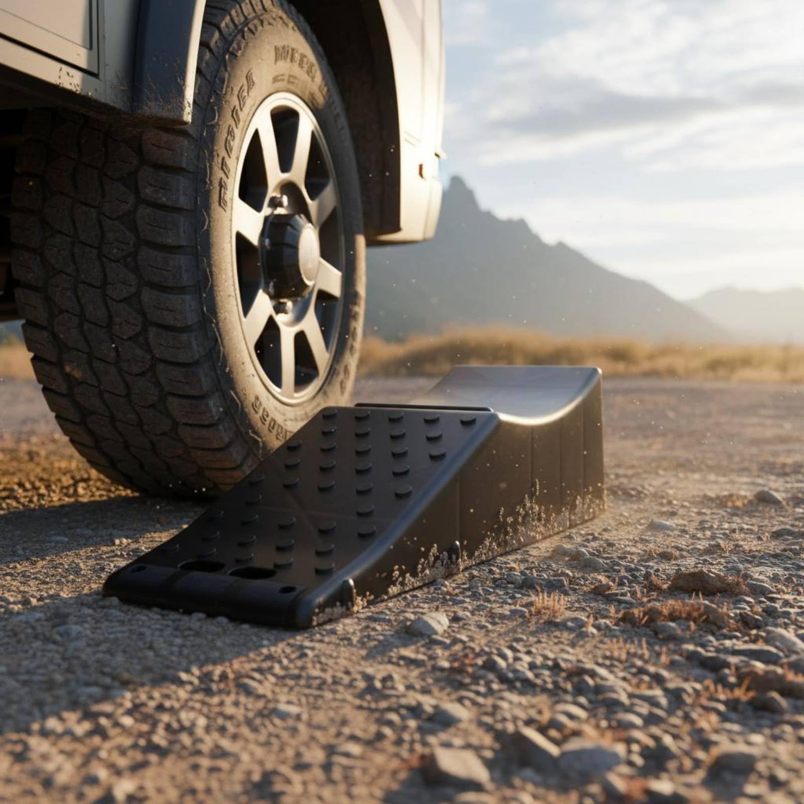 Tope de Rueda Antideslizante Mejorada Calzo Goma con Relieve Tamaño Compacto Accesorio Aparcamiento para Remolque, Autocaravana, Camión