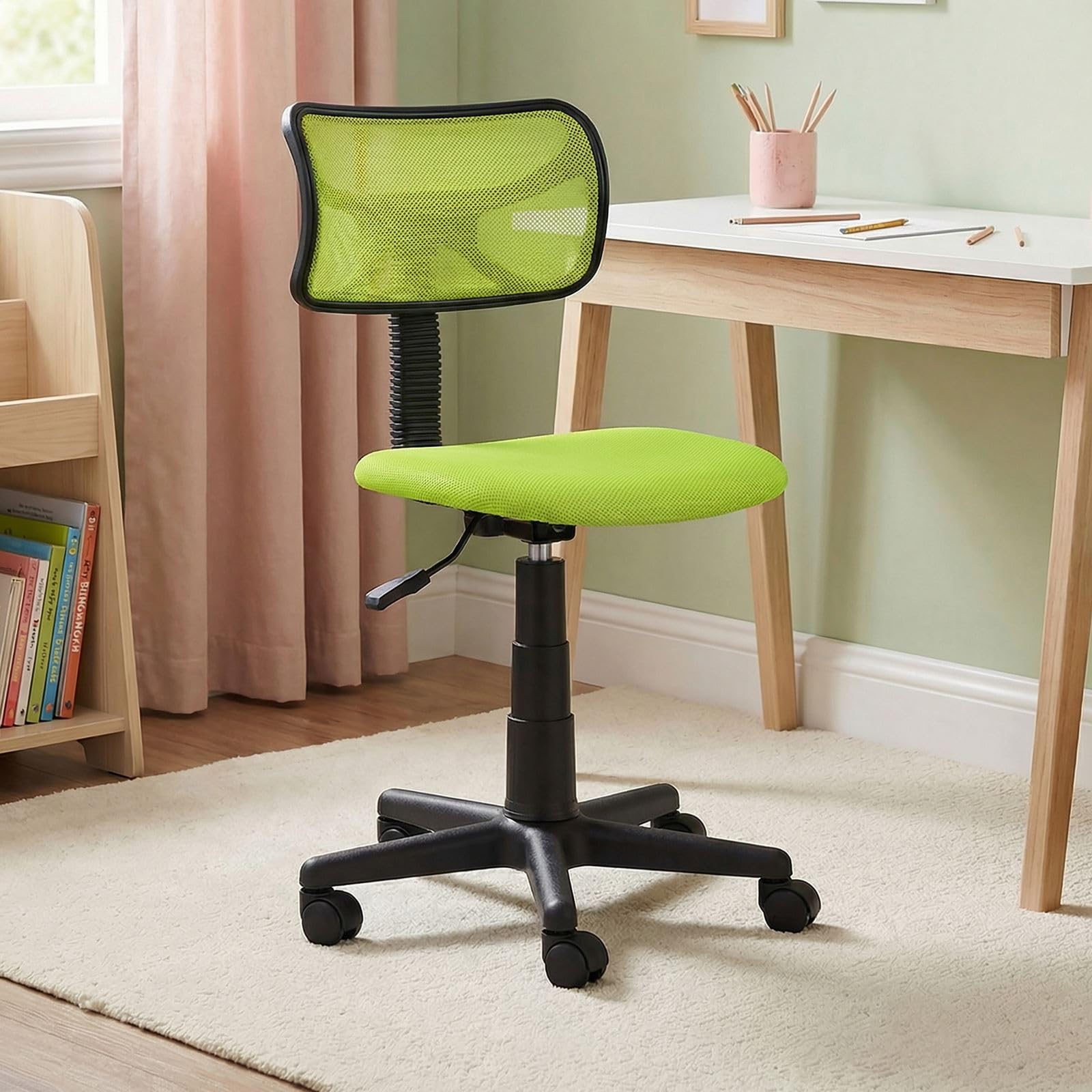 IDIMEX Chaise de Bureau pour Enfant Milan Fauteuil pivotant et Ergonomique sans accoudoirs, siège à roulettes avec Hauteur réglable, revêtement Mesh Vert