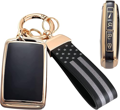 WSAuto Funda de llavero para Mazda con llavero de metal de cuero de bandera estadounidense compatible con Mazda 3 2019-2022, Hatchback, CX-5, CX-30,