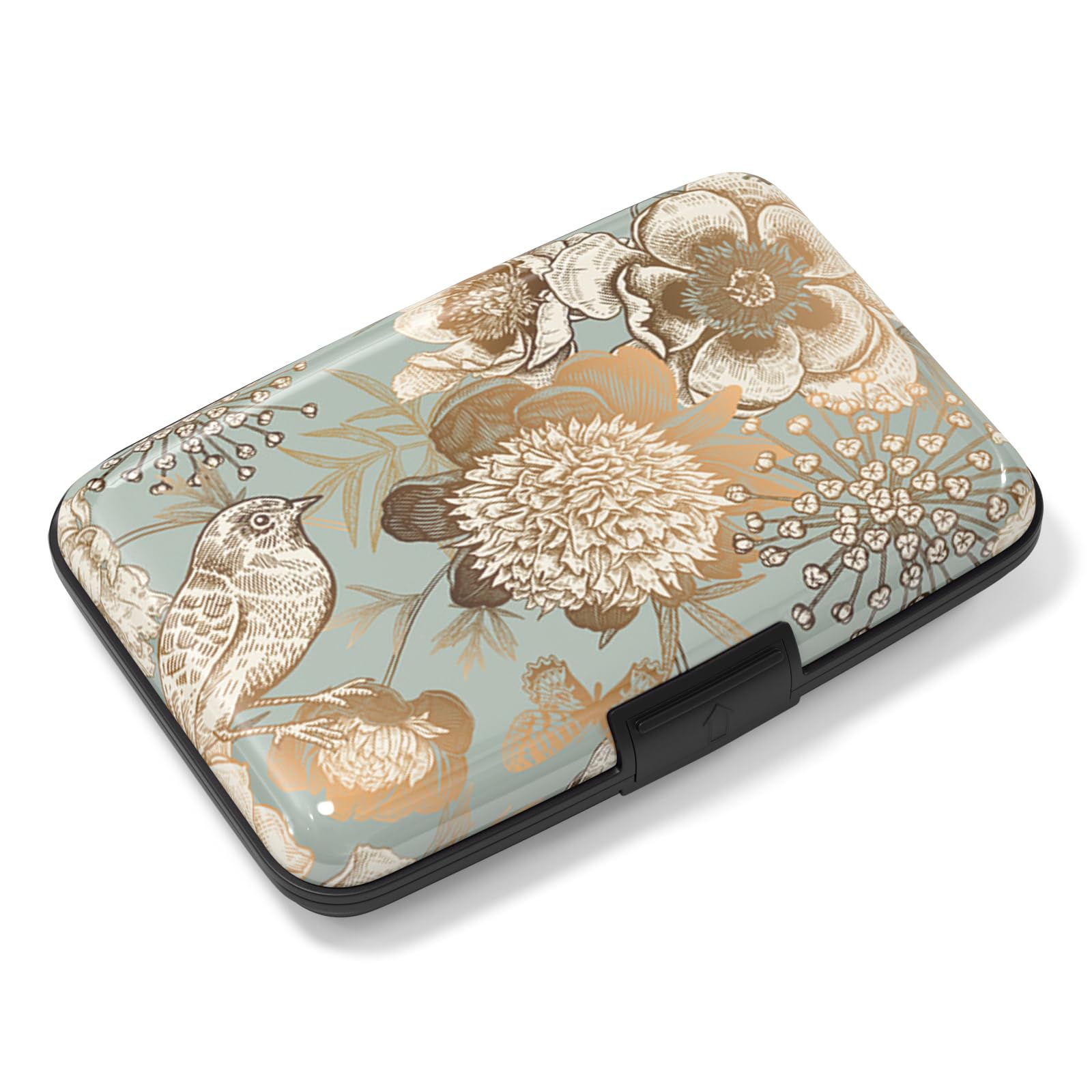 Rimilak Aluminuml Credit Card Holder, Mini Credit Card Wallet RFID Blocking Slim Metal Hard Case for Women Men, Butterfly Flower