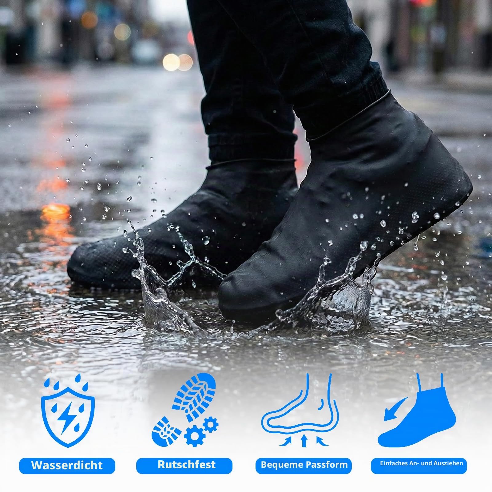 4 Paar Schuhüberzieher Wasserdicht Überzieher Mehrweg Silikon Überziehschuhe Überschuhe Shoe Cover Regenüberschuhe Für Regen Schneetag Wüstenstrand Schwarz