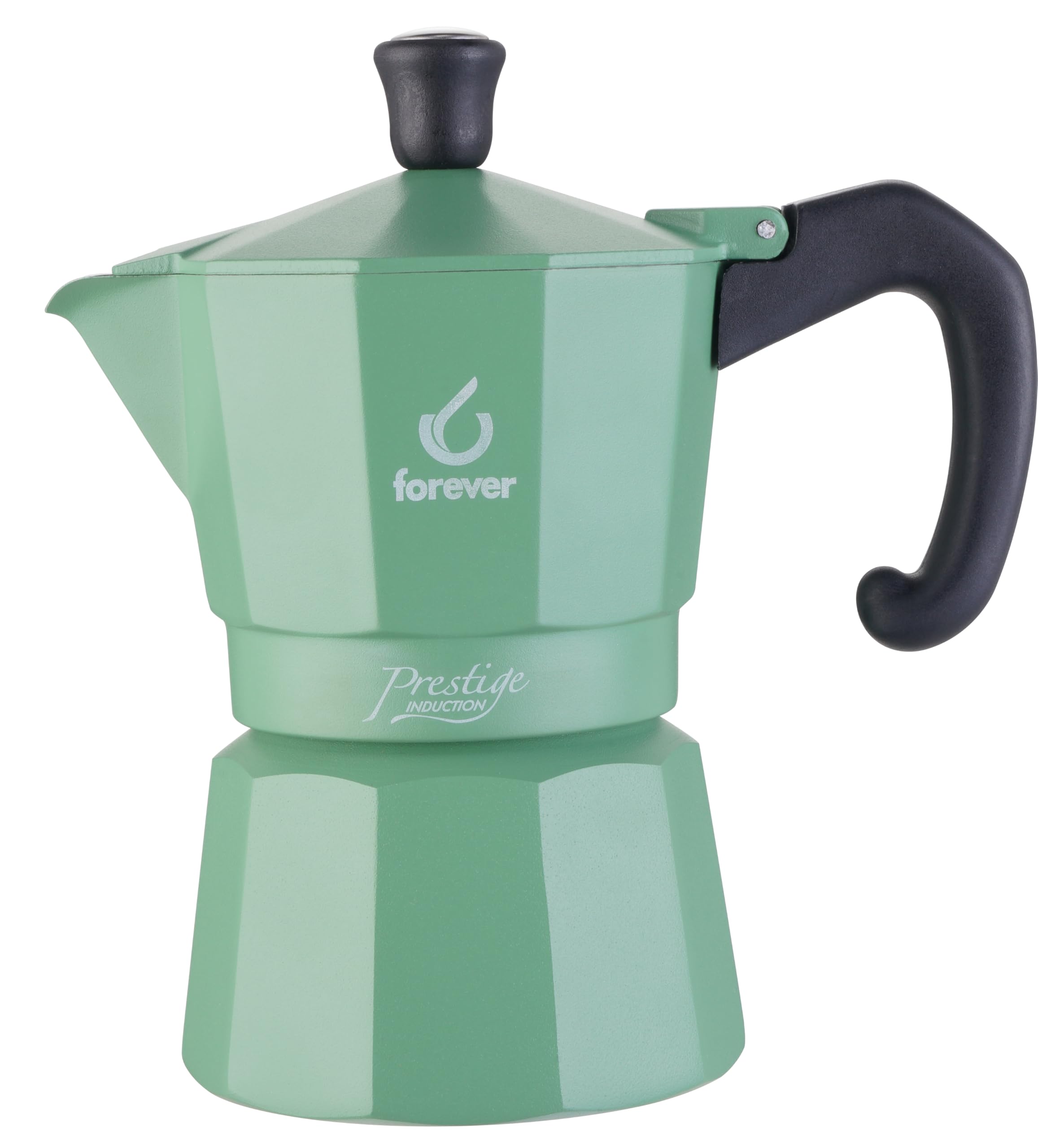 FOREVER Miss Moka Prestige Induction UNICA 'Kashmere Green' – 3 Tazze | Caffettiera Moka per Piano a Induzione| Edizione Limitata 500 Pezzi in Materiale Composite | Con Guarnizione in Silicone