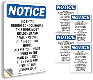 No Entry During School Hours This OSHA Notice Vinyl Decal Label 5 Inch x 3.5 Inch - 5 Pack