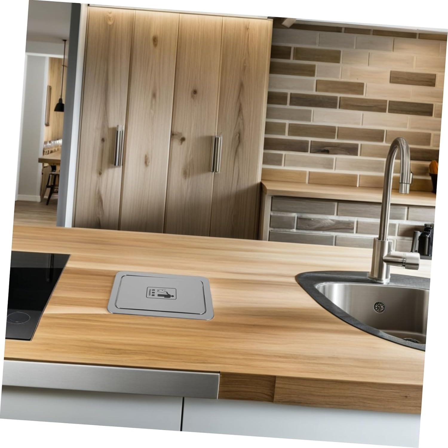 TIDTALEO Stainless Steel Countertop Trash Can Lid Elegant Recessed Swing Cover for Kitchen Bathroom Office Waste Management Easy to Clean