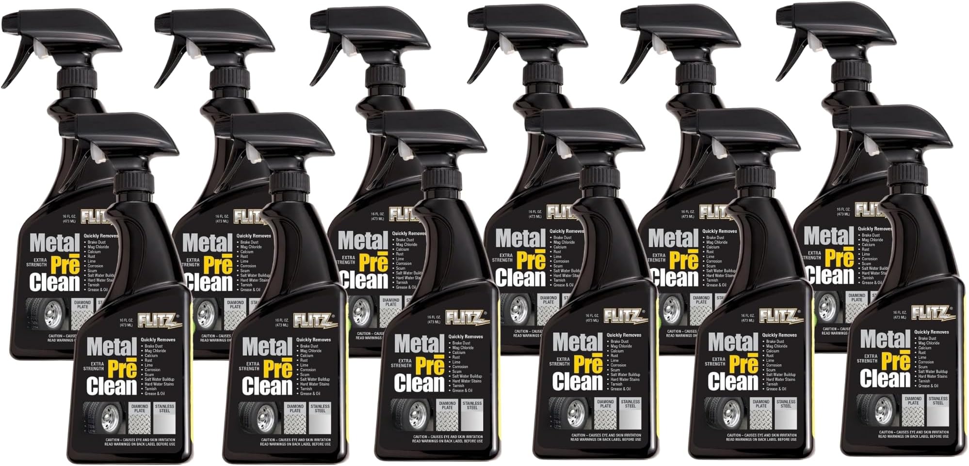 Flitz Metal Pre-Clean - 16oz of USA-Made Stainless Steel Cleaner Spray - Works on Aluminum, Brass, Copper, & More - Tarnish, Rust Remover for Metals - Non-Abrasive Aluminum Deoxidizer (12 Pack)