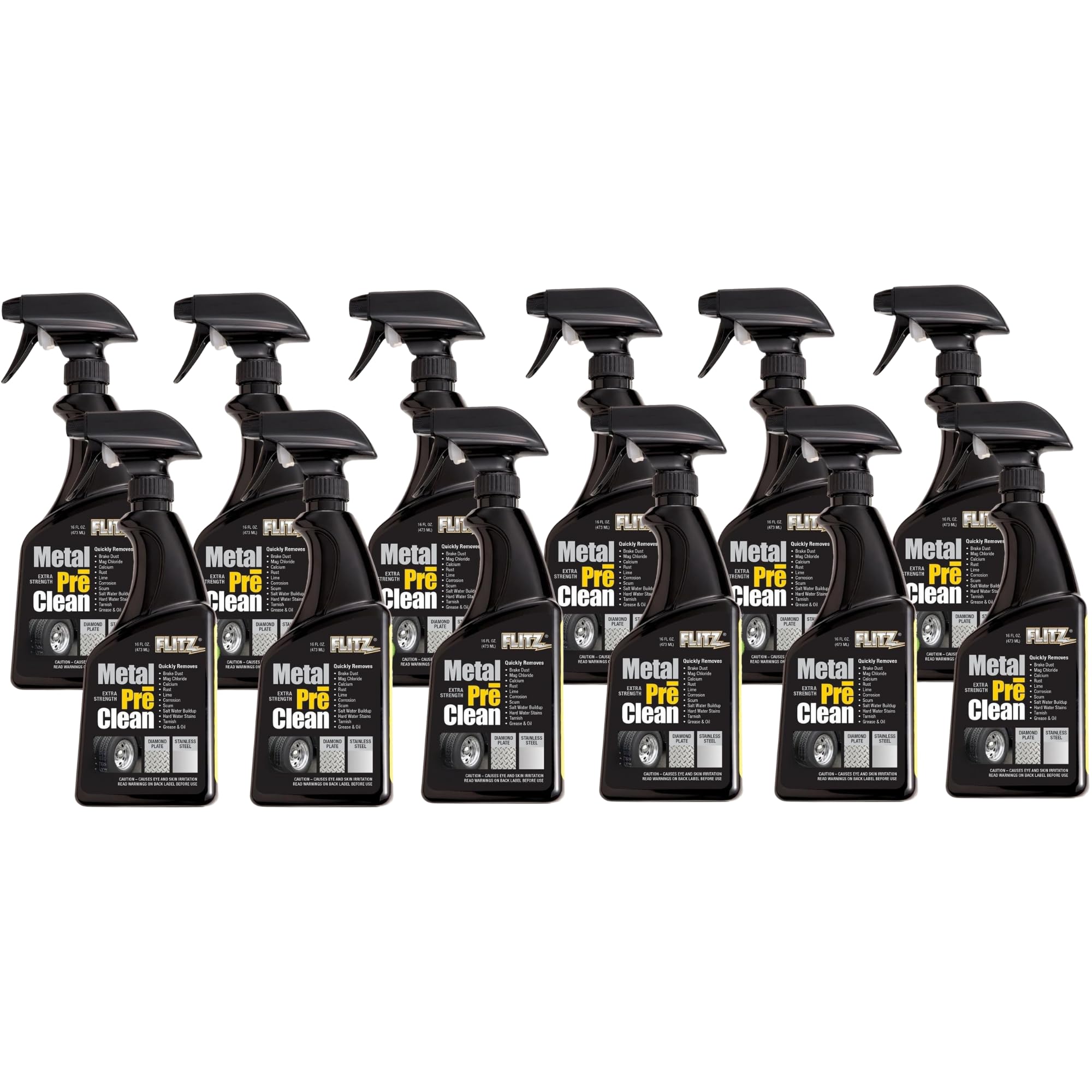 Flitz Metal Pre-Clean - 16oz of USA-Made Stainless Steel Cleaner Spray - Works on Aluminum, Brass, Copper, & More - Tarnish, Rust Remover for Metals - Non-Abrasive Aluminum Deoxidizer (12 Pack)