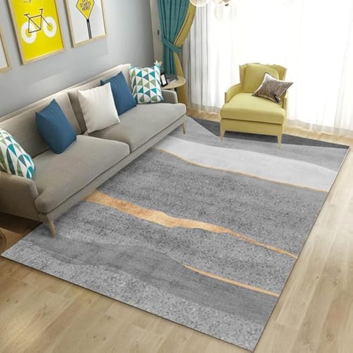 Modern Area Rug, Soft Anti-Skid Room Floor Carpet, Contemporary Geometric Rugs for Indoor Living Dining Room and Bedroom Area