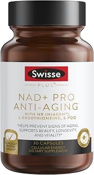 Swisse NAD+ Pro Anti-Aging | Featuring Clinically Proven 300mg Niagen | L-Ergothioneine & PQQ | Supports Beauty, Longevity & Vitality | 30 Capsules