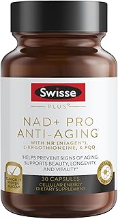 Swisse NAD+ Pro Anti-Aging | Featuring Clinically Proven 300mg Niagen® | L-Ergothioneine & PQQ | Supports Beauty, Longevity & Vitality | 30 Capsules