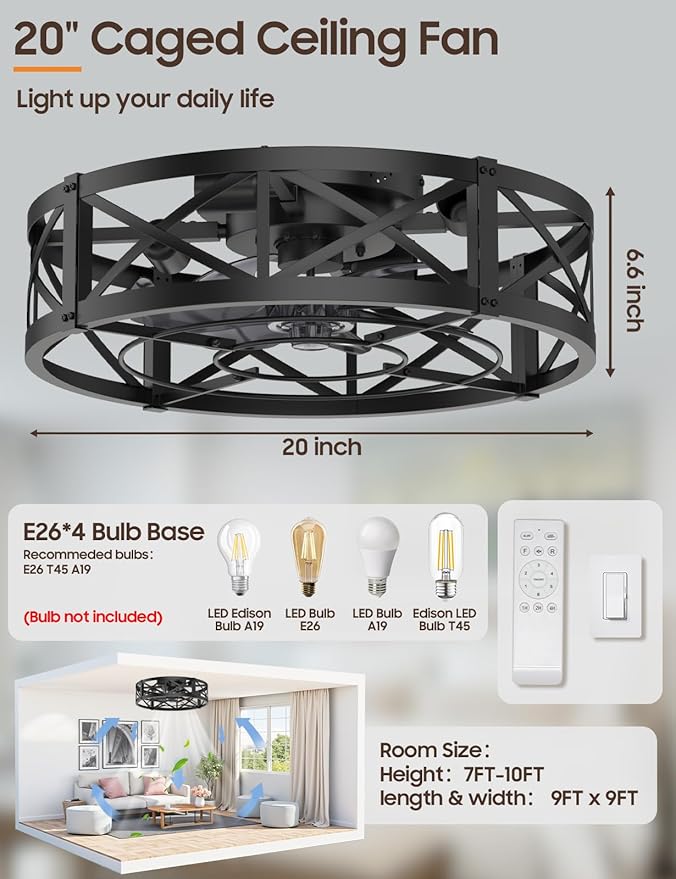 Ventilador de Techo 20 Pulgadas con Luz, 6 Velocidades, Temp miniatura 2