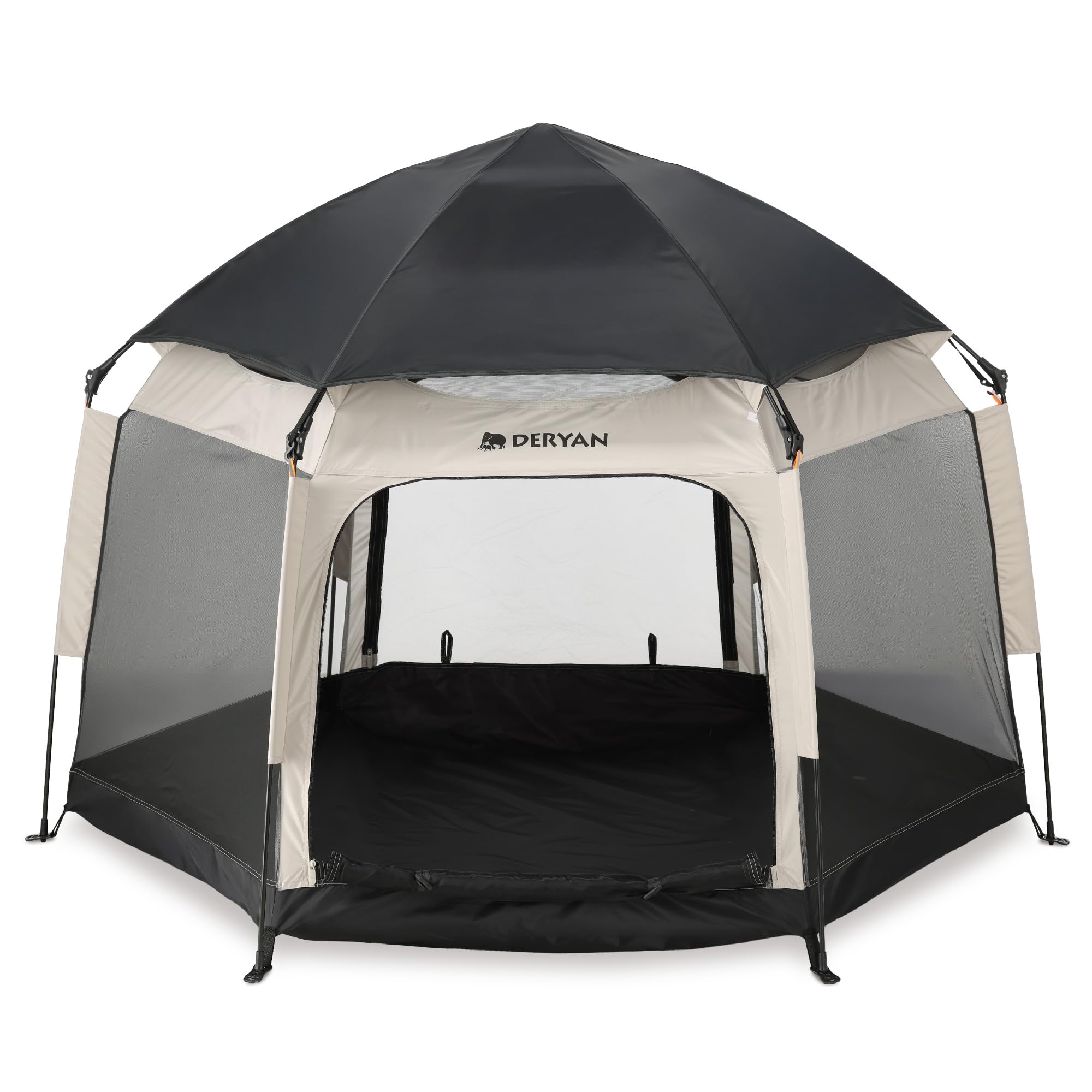 Deryan Up-To-Go - Cama de viaje y caja para niños - Refugio portátil para la playa para bebés y niños pequeños - Plegable con colchón y bolsa de transporte, 150 x 170 x 125 cm, color arena