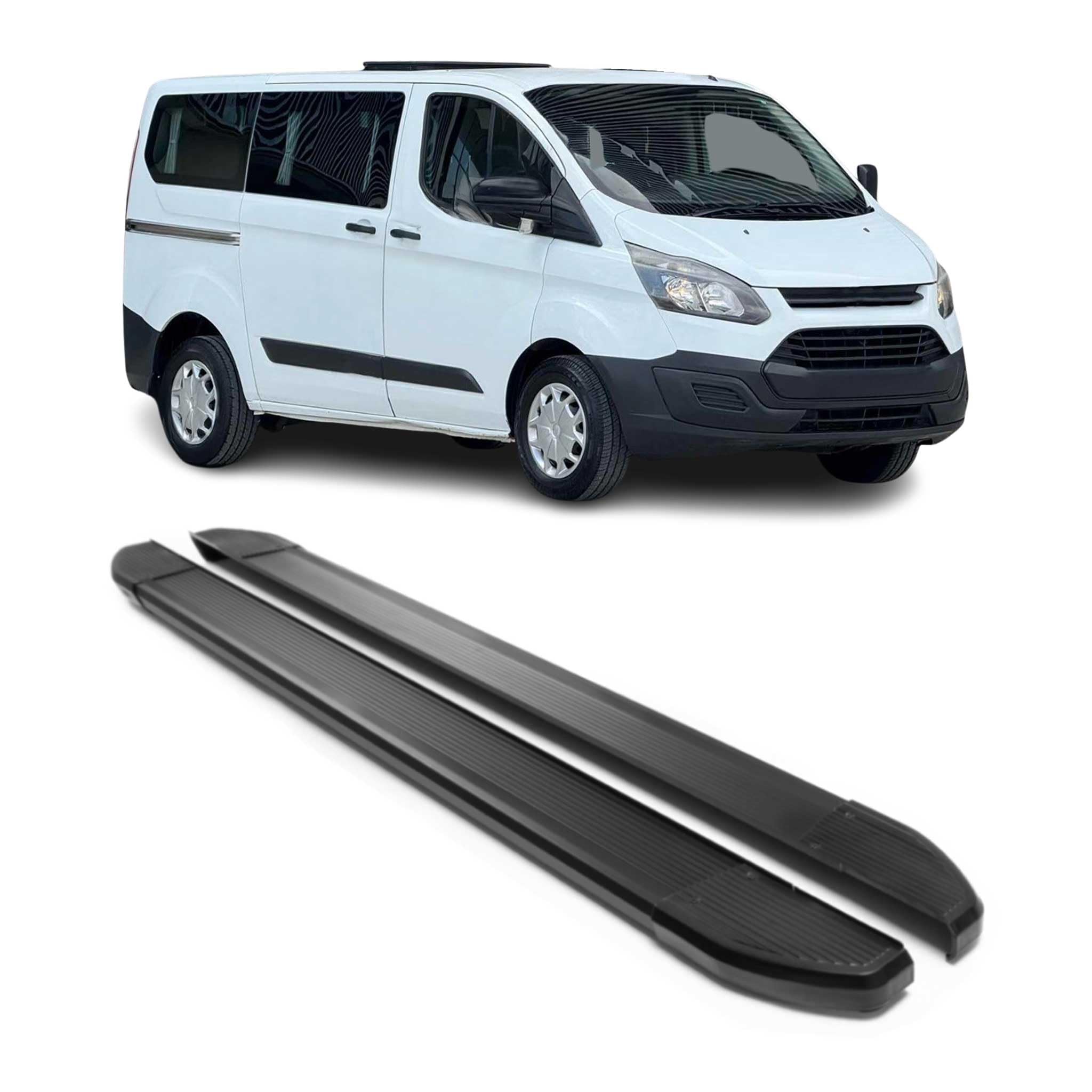 OMAC Trittbretter Seitenschweller kompatibel mit Ford Tourneo Custom 2013-2023 L1 Alu Schwarz 2X