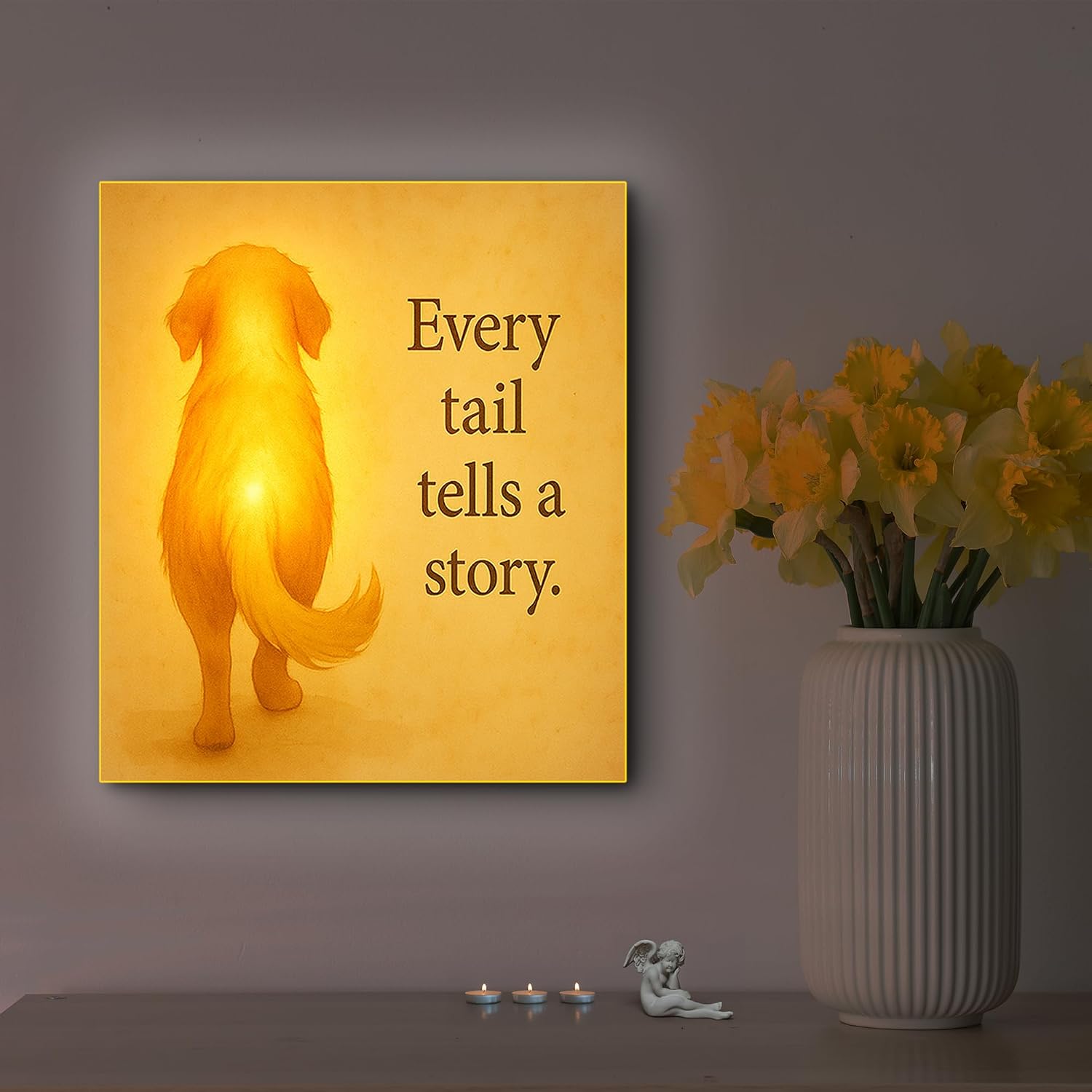 Dog Lovers Gifts LED Light-Up Dog Wall Canvas Art, Dog Posters – Rainbow Bridge Dog Memorial Gifts with Lights, Ready to Hang or Stand –Dog Room Decoration. (8X10(In))