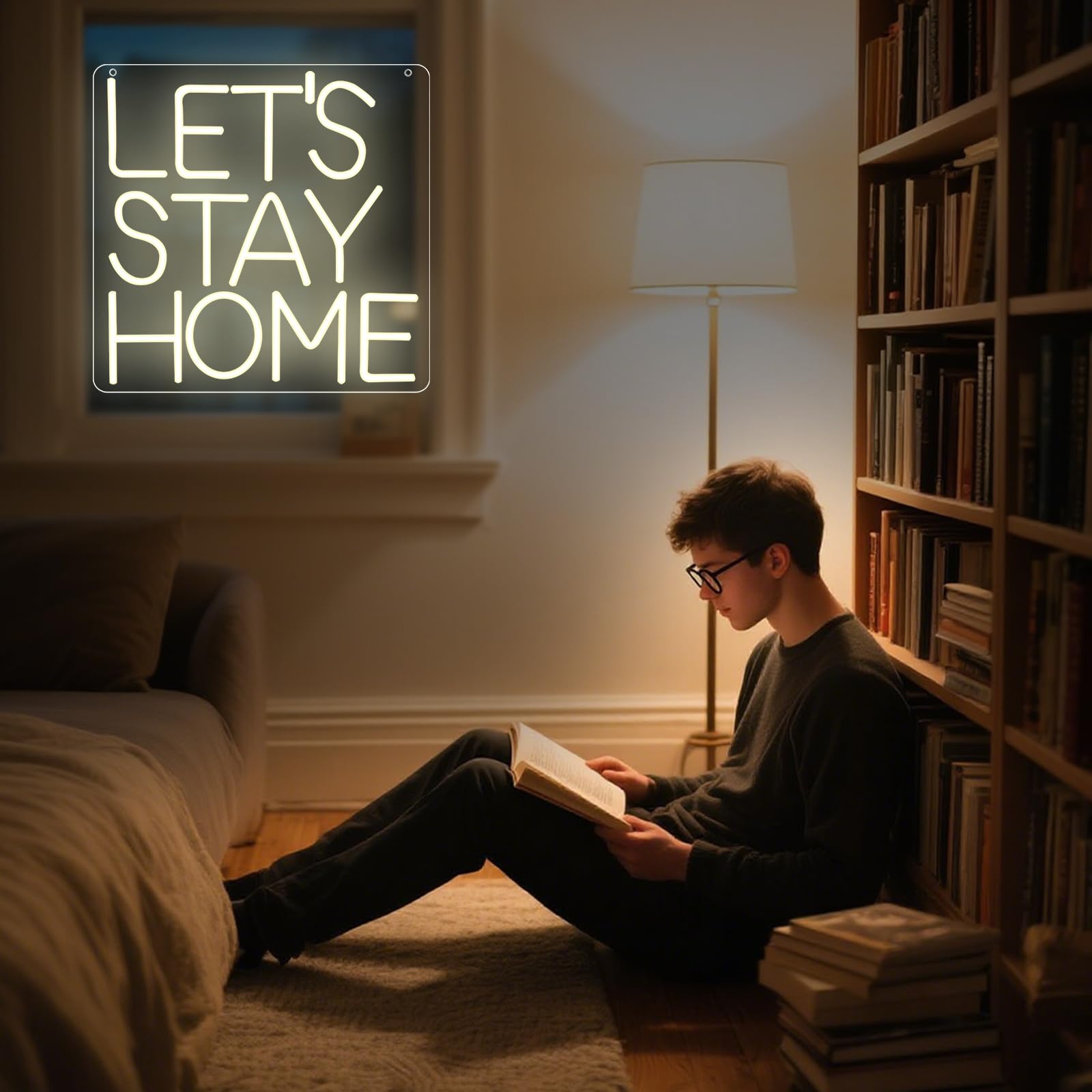Let's Stay Home Neon Signs ciepła biała litera LED, neonowa lampka reklamowa na ścianę, USB, neonowe światło do domu, sypialni, salonu, kuchni, na prezent