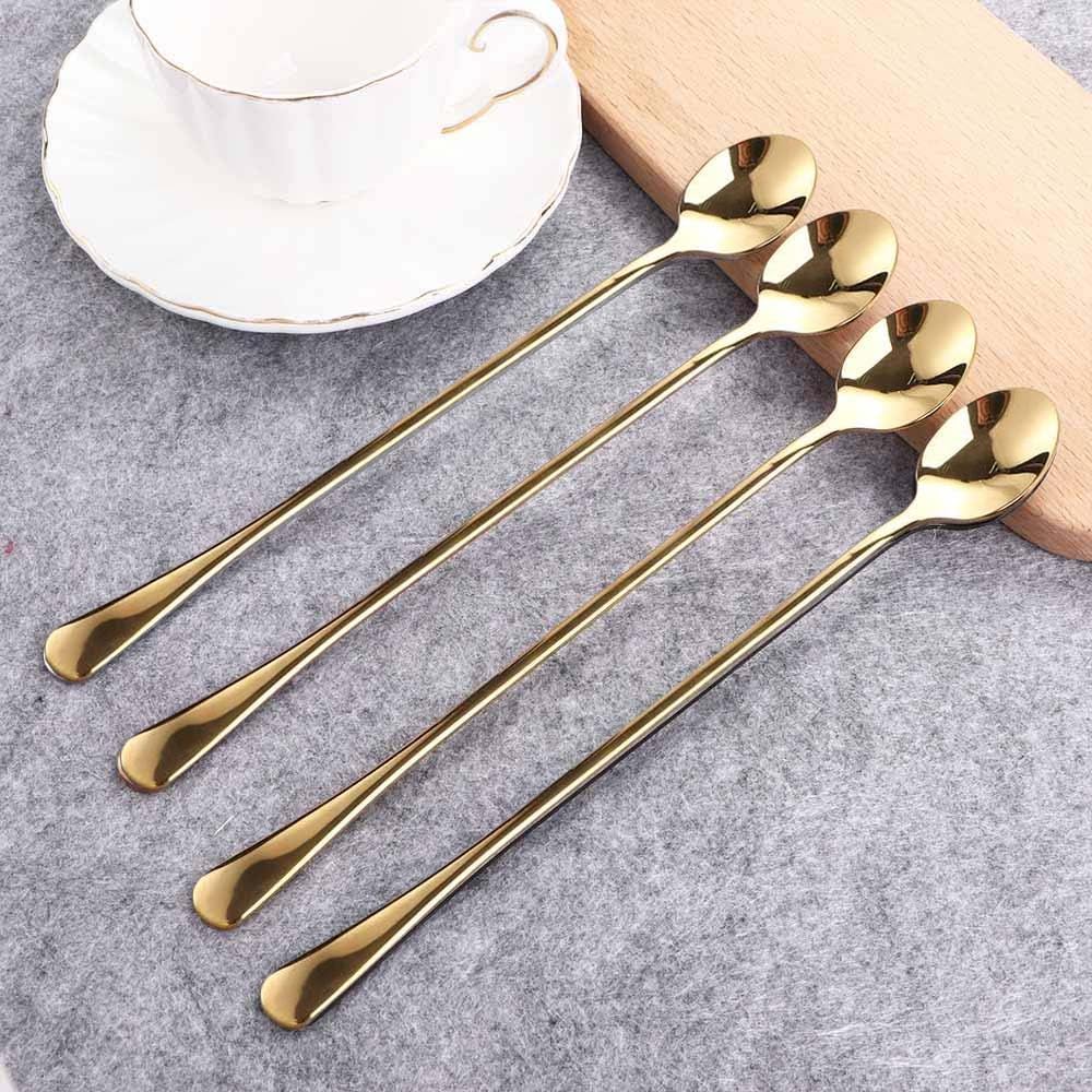 4Pcs Stainless Steel Long Handle Coffee Spoon, 9-Inch Gold Cocktail Stirring Spoons Mixing Spoons, Teaspoon for Mixing, Ice Cream, Tea, Coffee